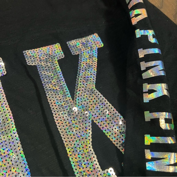 NWT PINK Victoria's Secret Bling Boyfriend Jersey 3/4 Sleeve Sz Medium - Picture 5 of 9